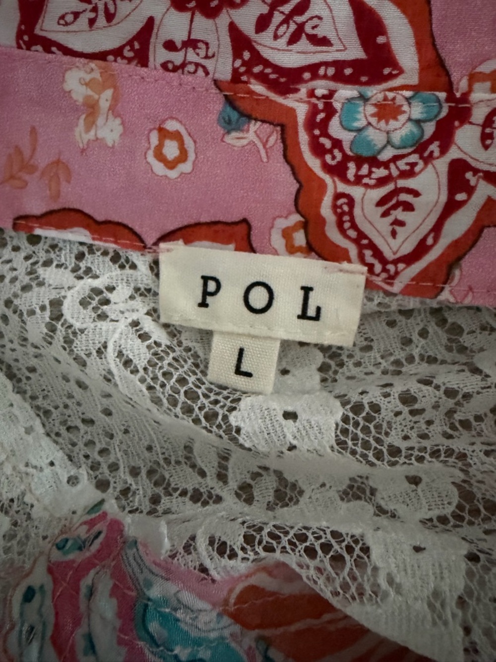 POL Pink Lace Mixed-Print Button Down Shirt - Picture 3 of 4